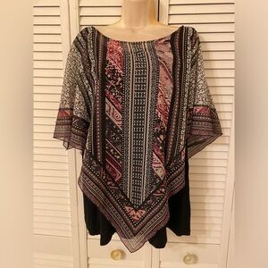 Women Sheer Patchwork Blouse Kaftan Layered Top Asymmetric Aztec Boho Indie Glam